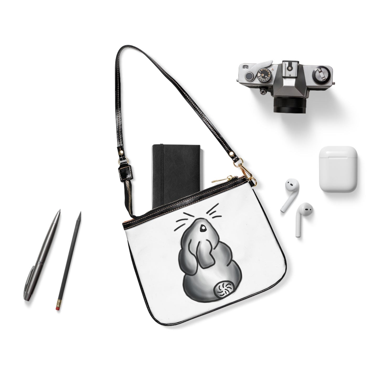 Black and grey bunny art Small Shoulder Bag