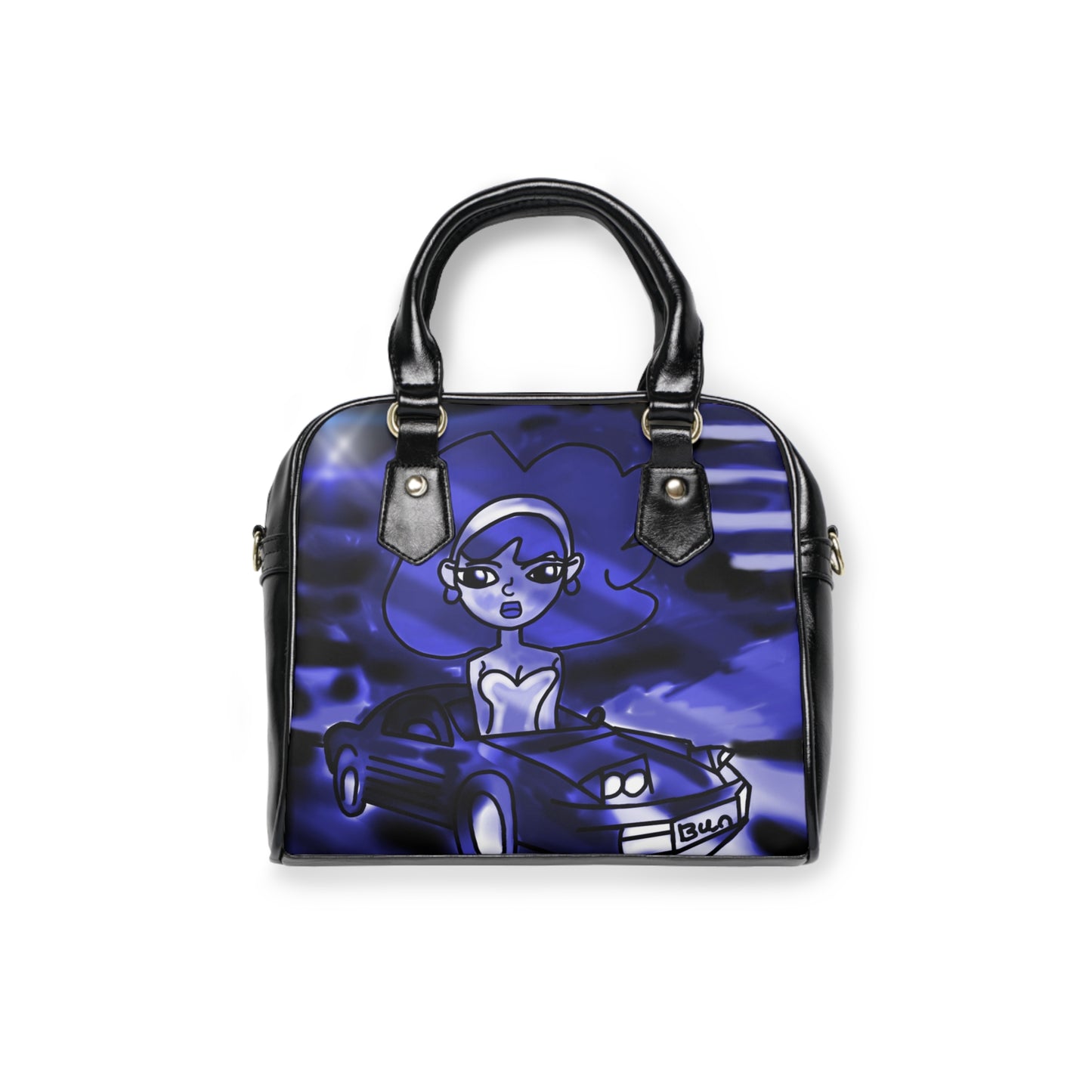 Retro hotrod girl art shoulder handbag