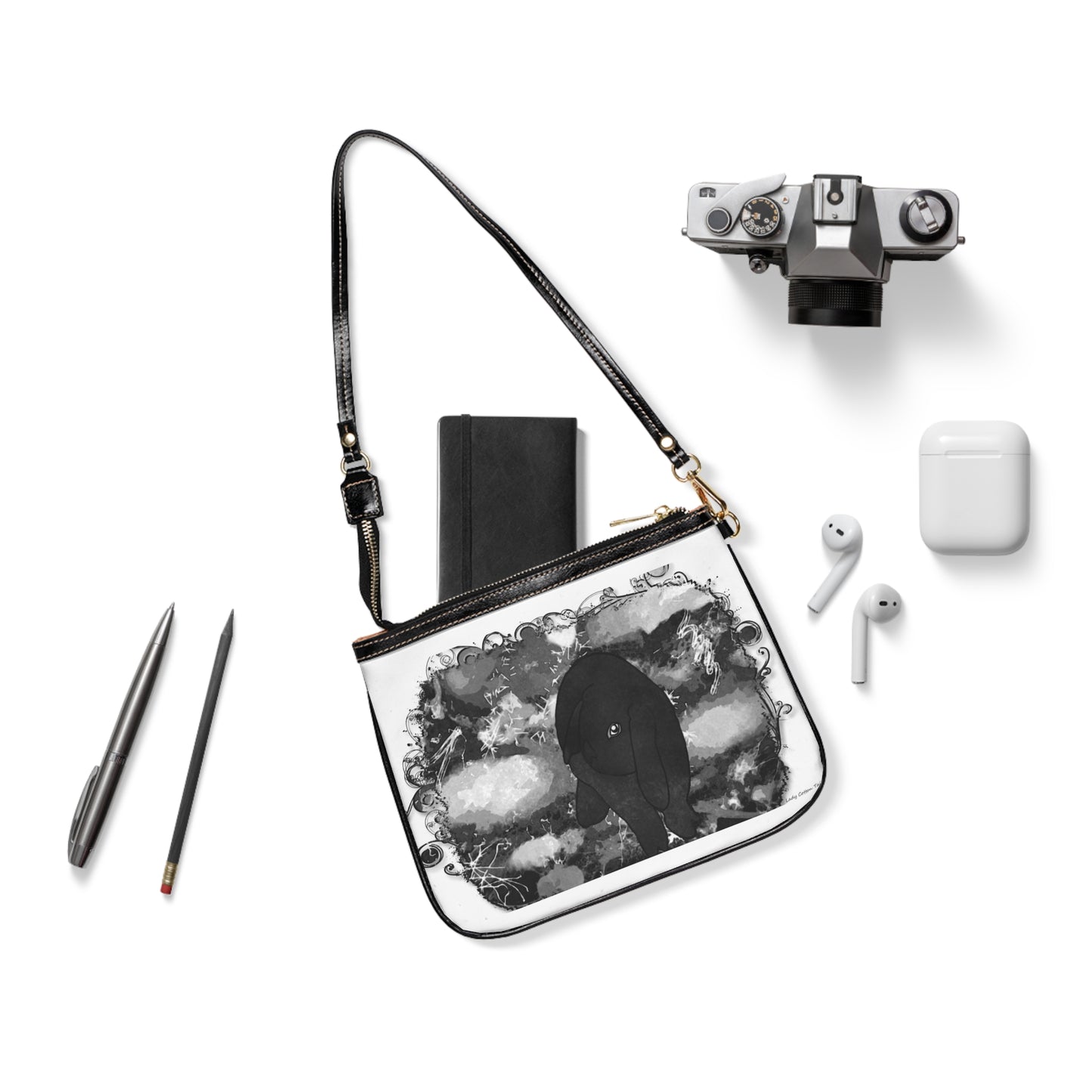 Black bunny art small shoulder bag