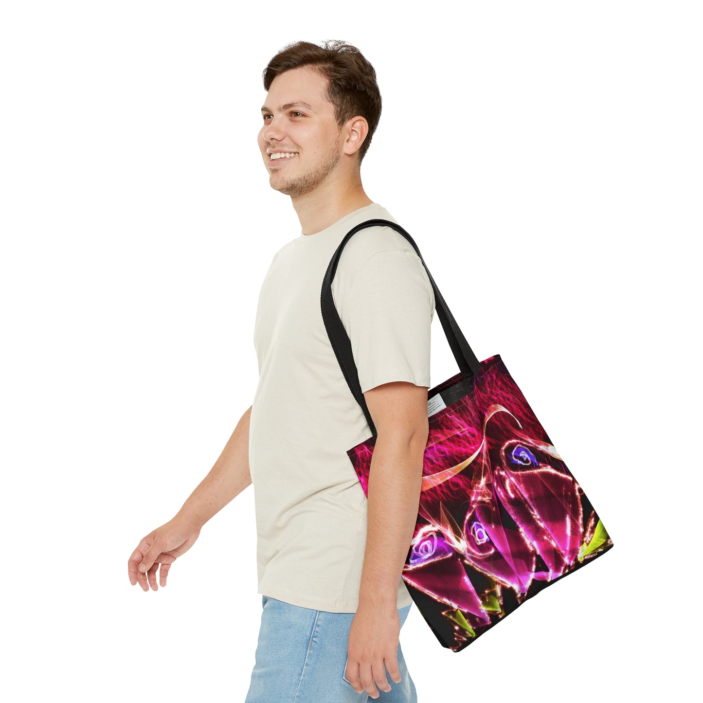 Whimsical fairy light neon flower art tote bag