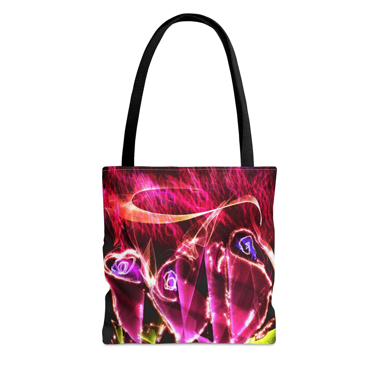 Whimsical fairy light neon flower art tote bag