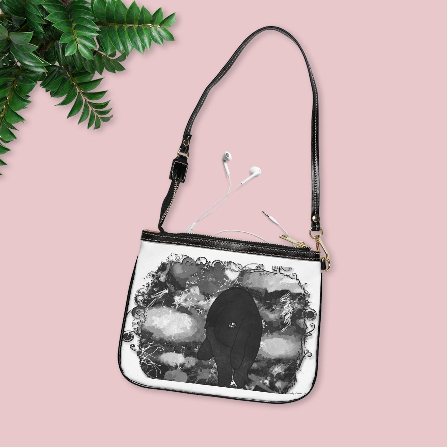 Black bunny art small shoulder bag