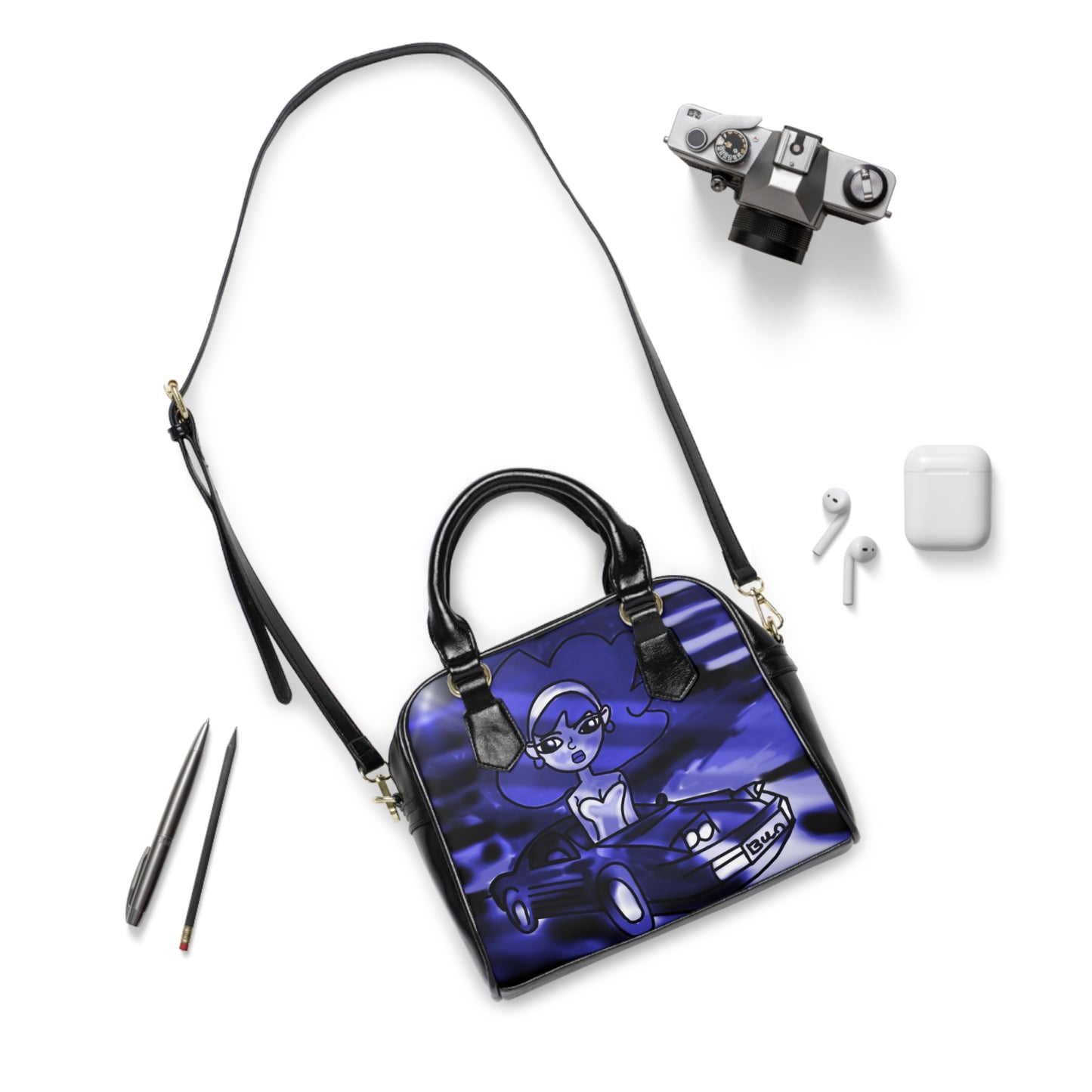 Retro hotrod girl art shoulder handbag
