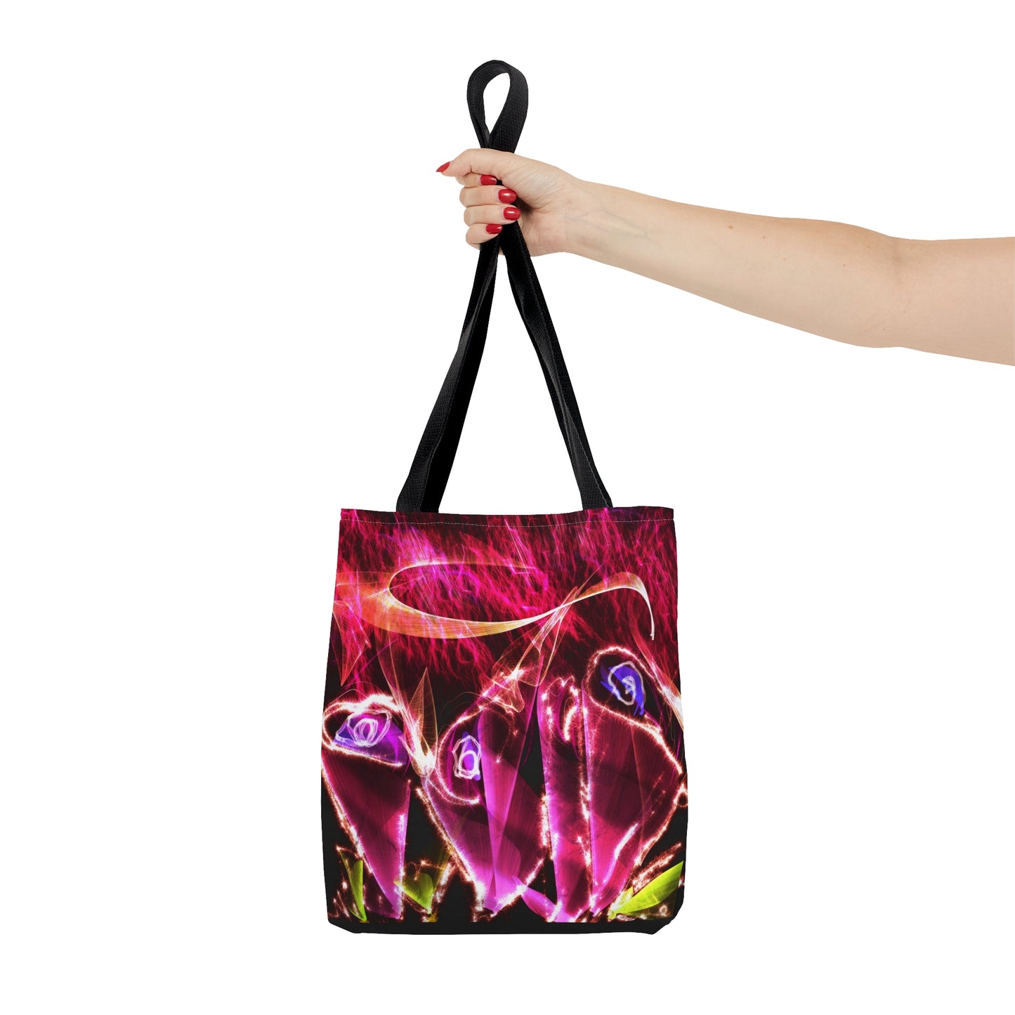 Whimsical fairy light neon flower art tote bag