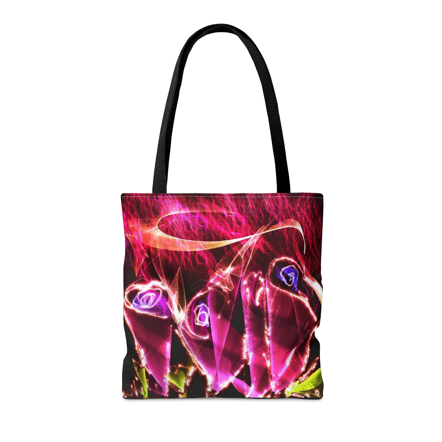 Whimsical fairy light neon flower art tote bag