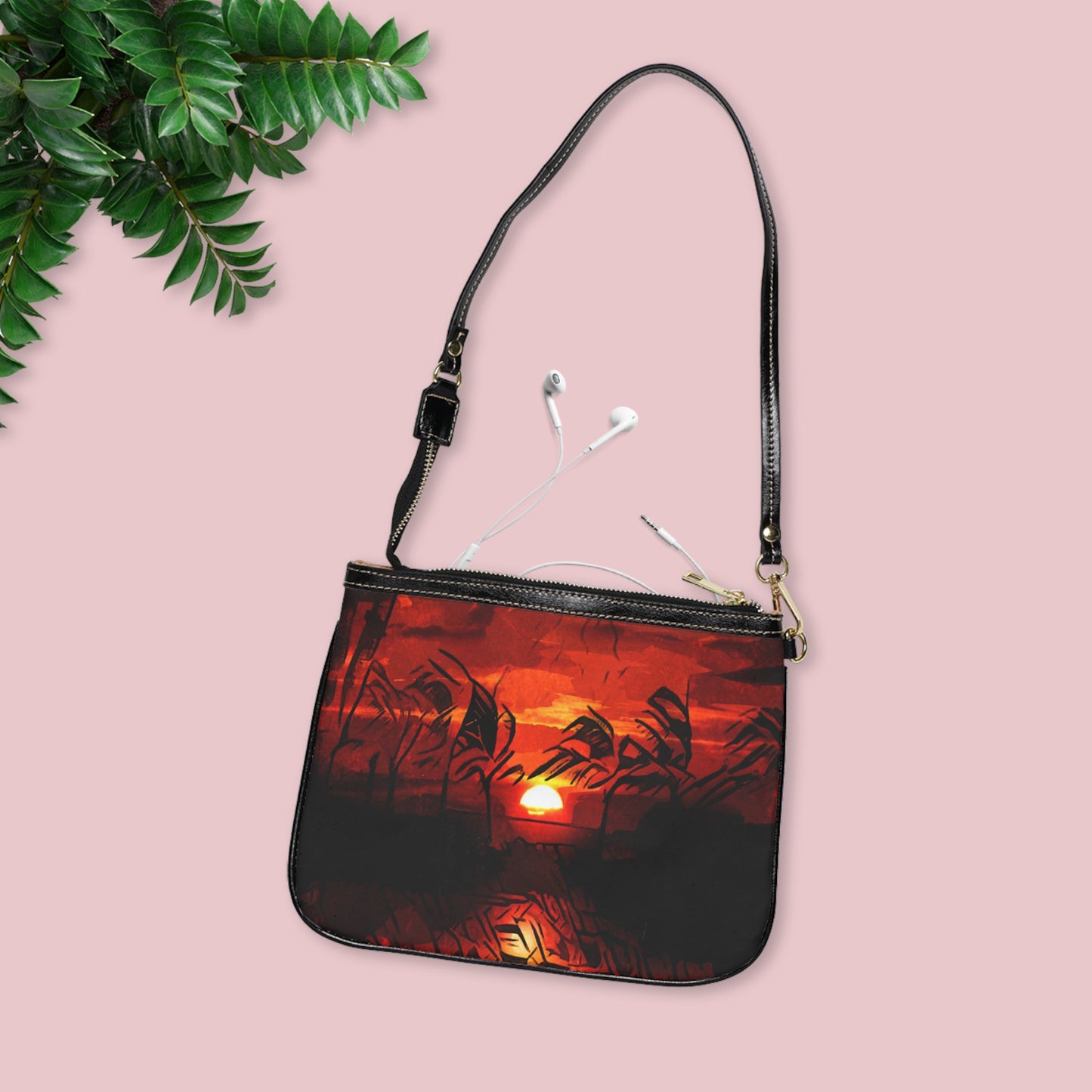 Beach sunset artwork small shoulder bag