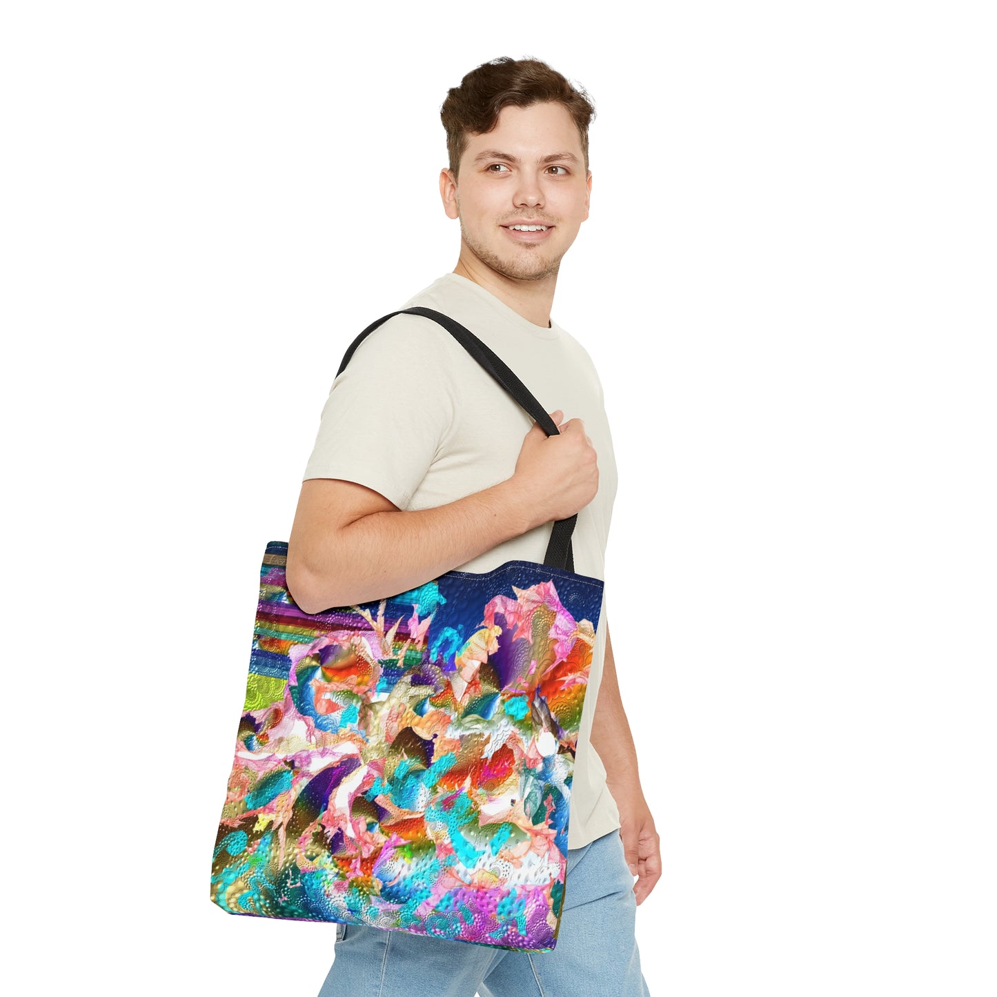 colourful whimsical flower explosion art tote bag