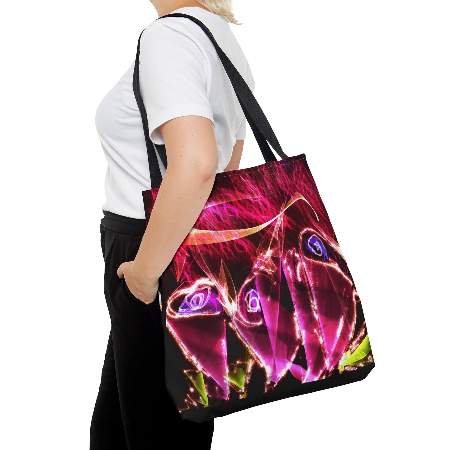 Whimsical fairy light neon flower art tote bag