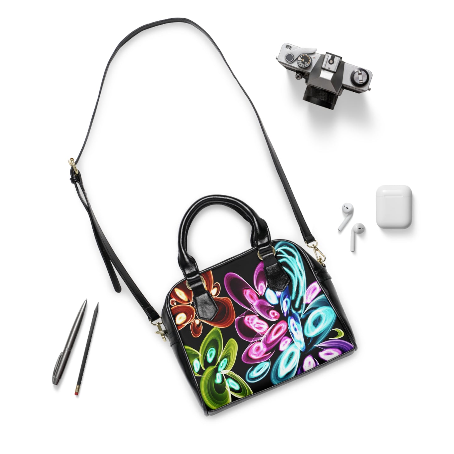 Neon flower art Shoulder Handbag