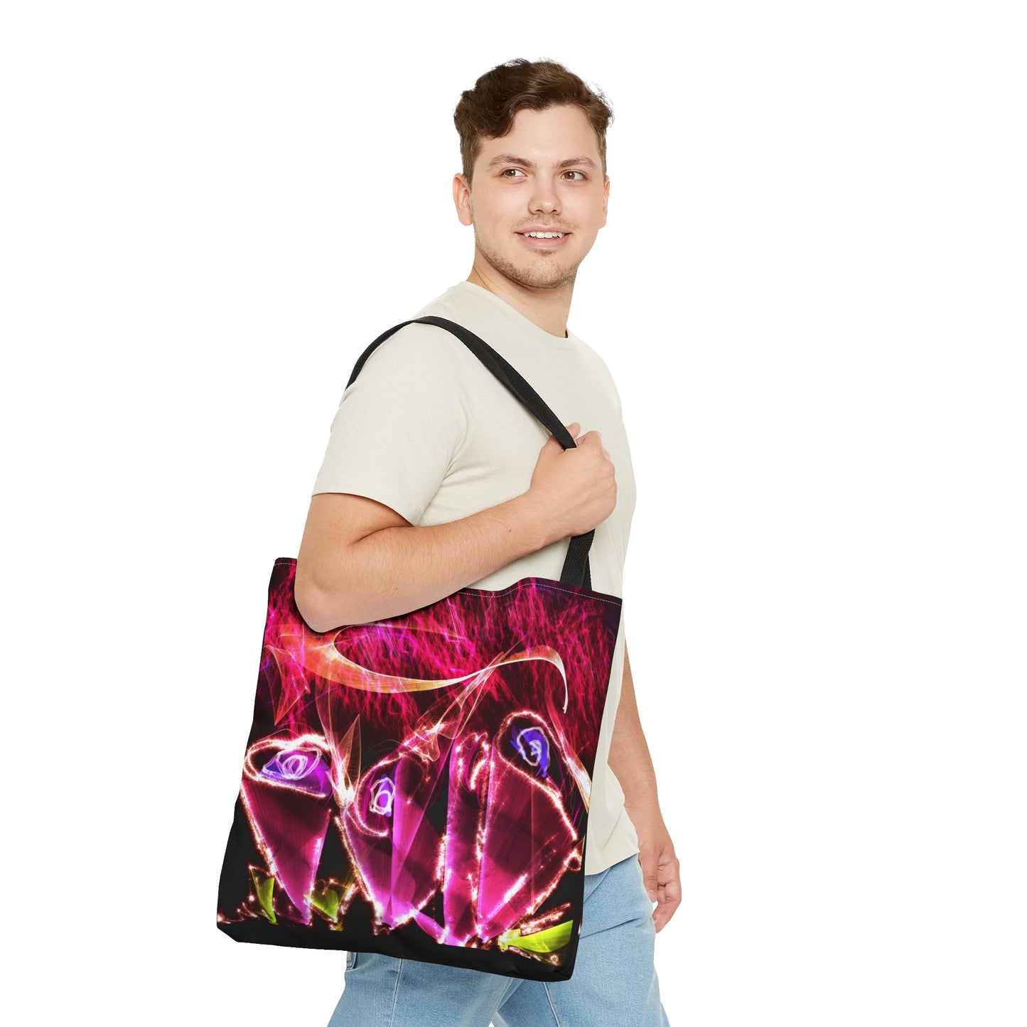 Whimsical fairy light neon flower art tote bag
