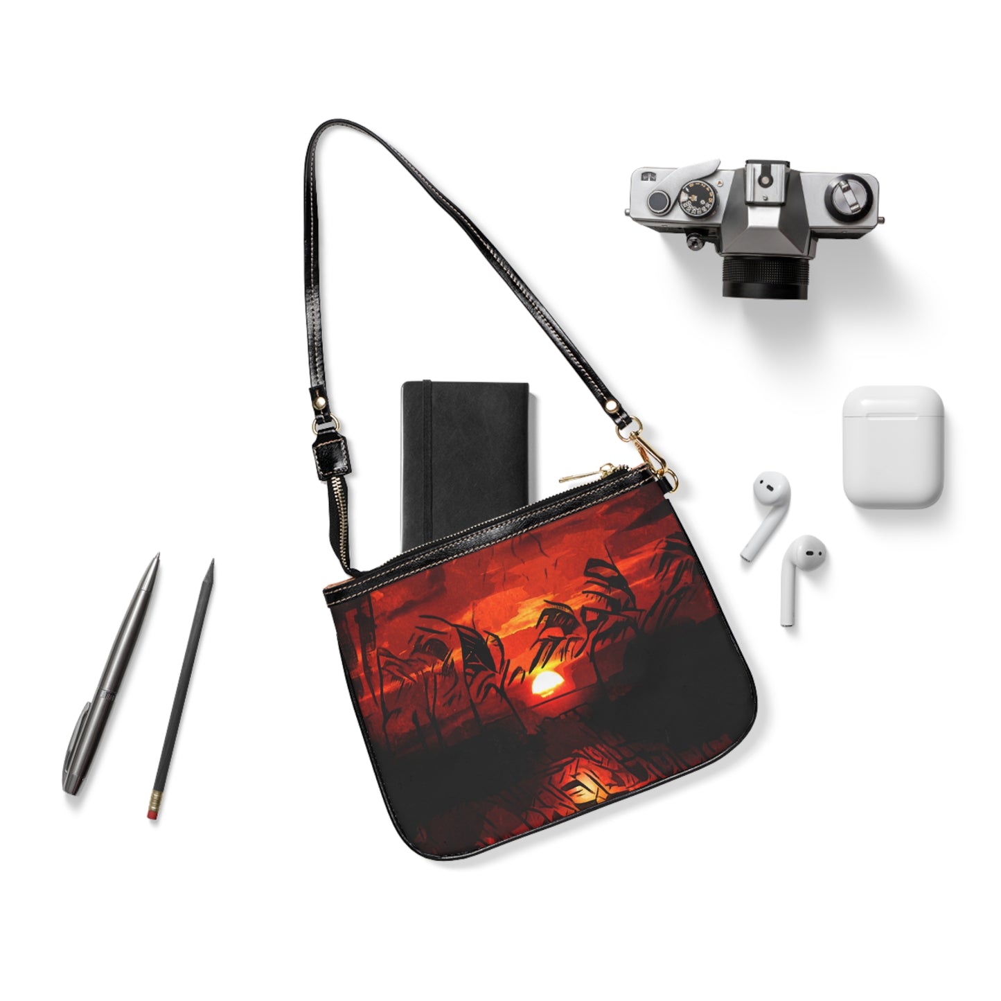 Beach sunset artwork small shoulder bag