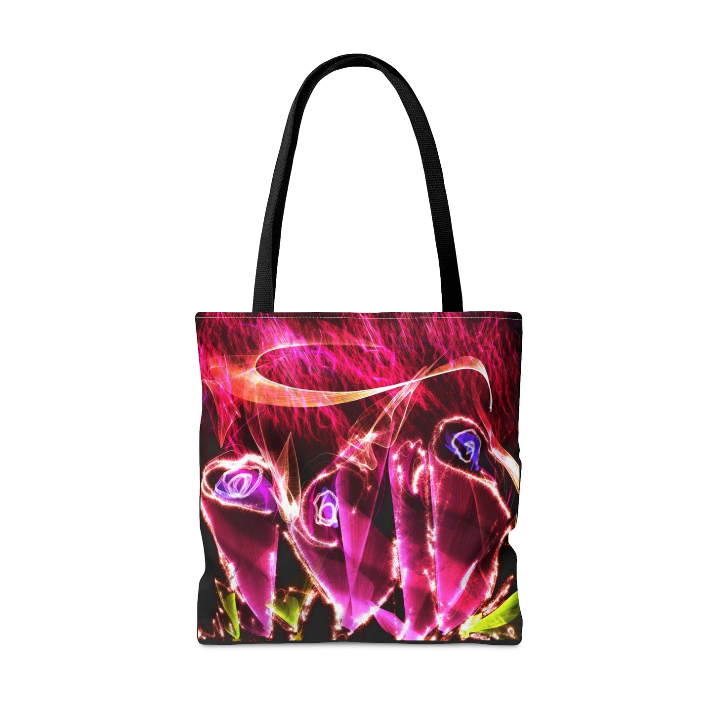 Whimsical fairy light neon flower art tote bag