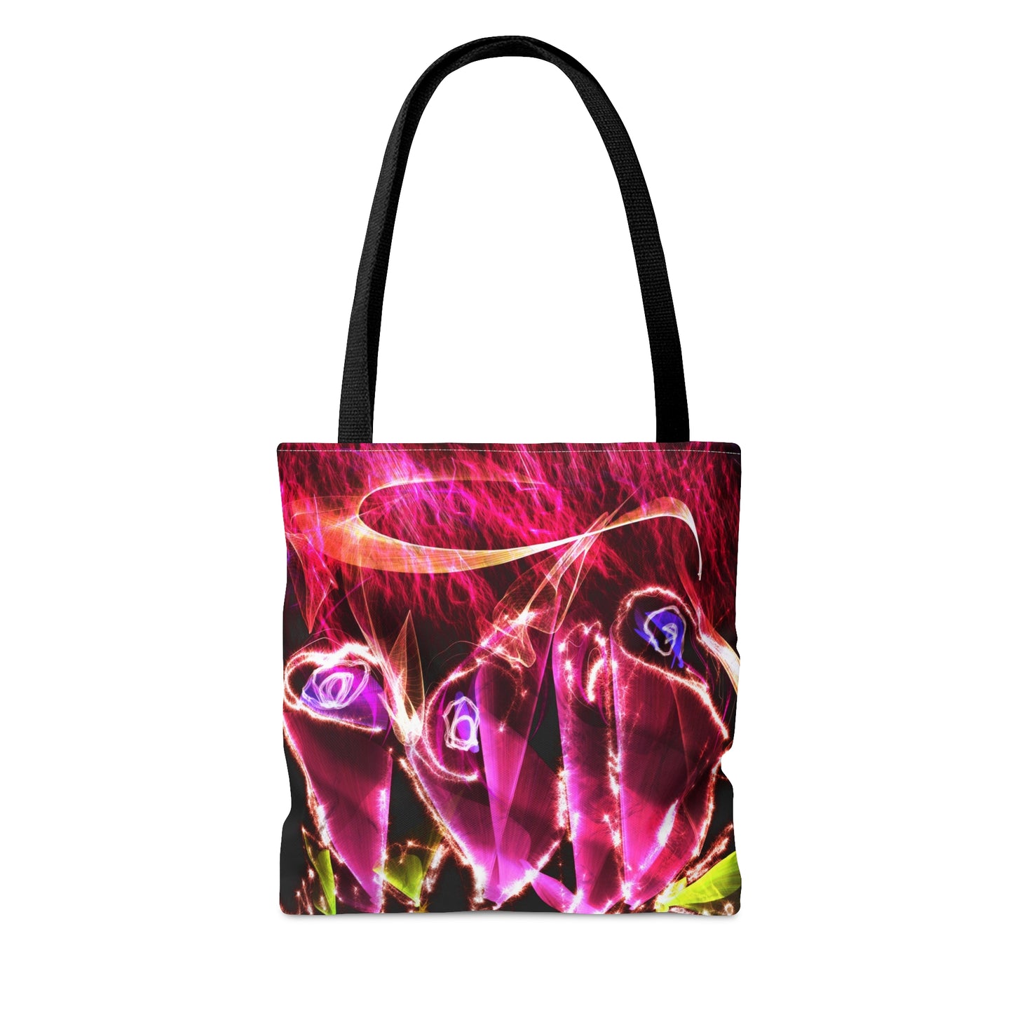 Whimsical fairy light neon flower art tote bag