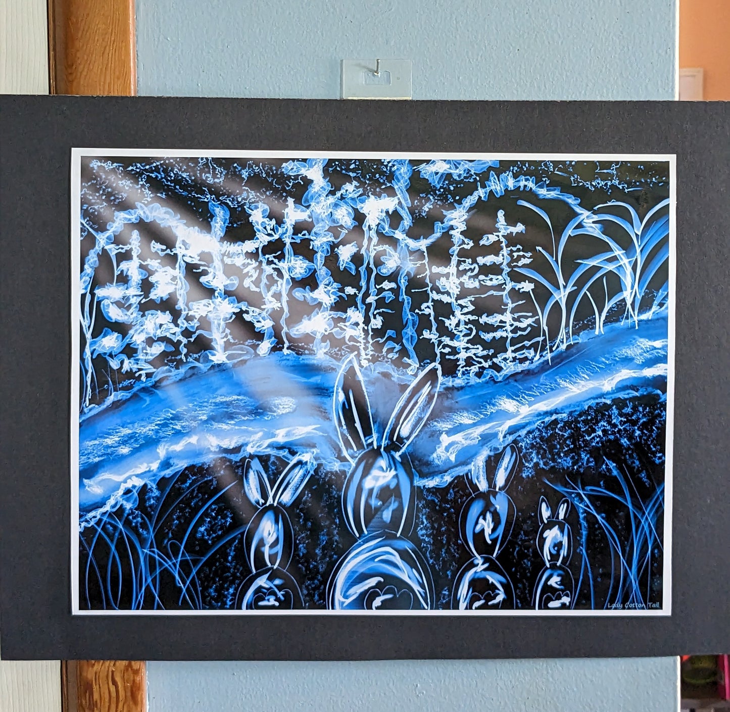 Moonlight bunny forest Metallic prints