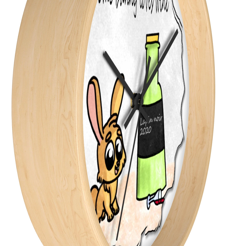 Some bunny loves wine art Wall clock