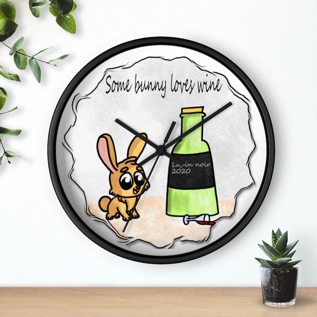 Some bunny loves wine art Wall clock