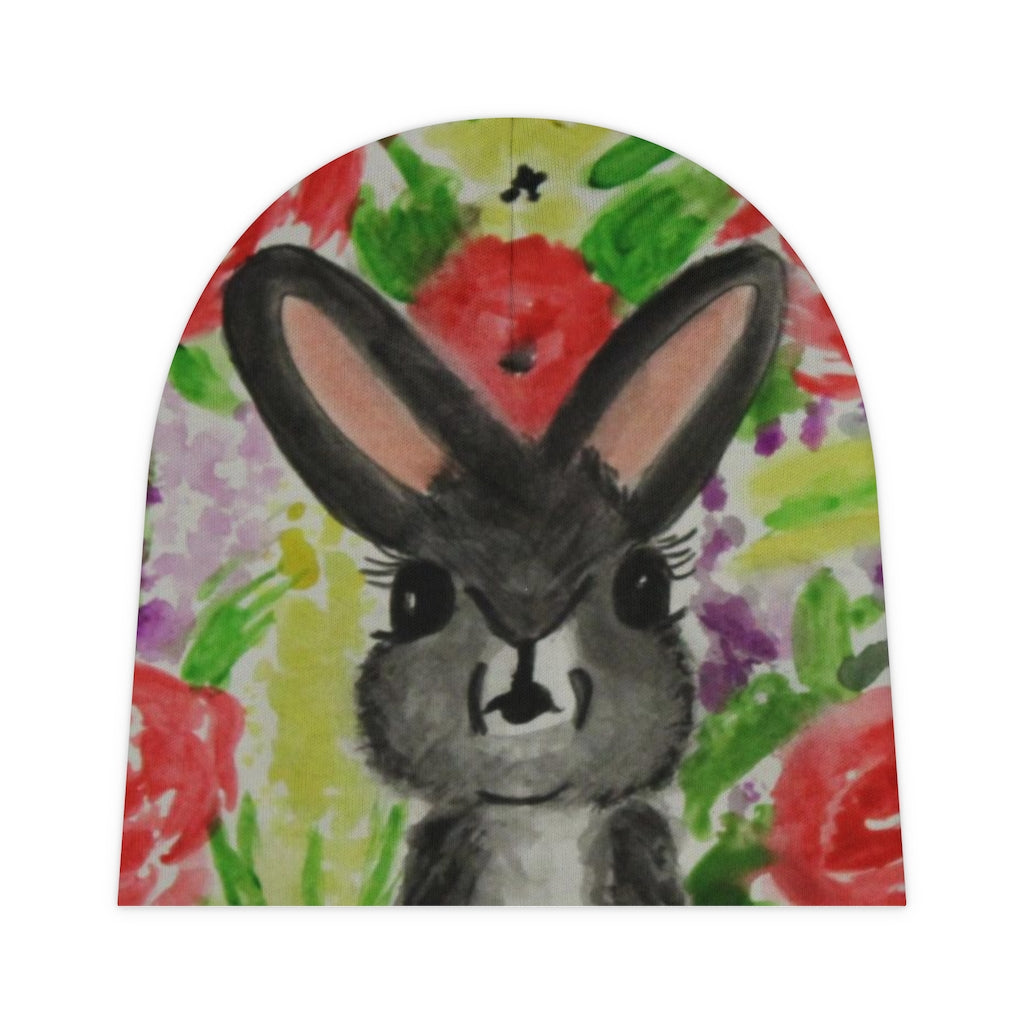 Watercolour bunny art Baby Beanie