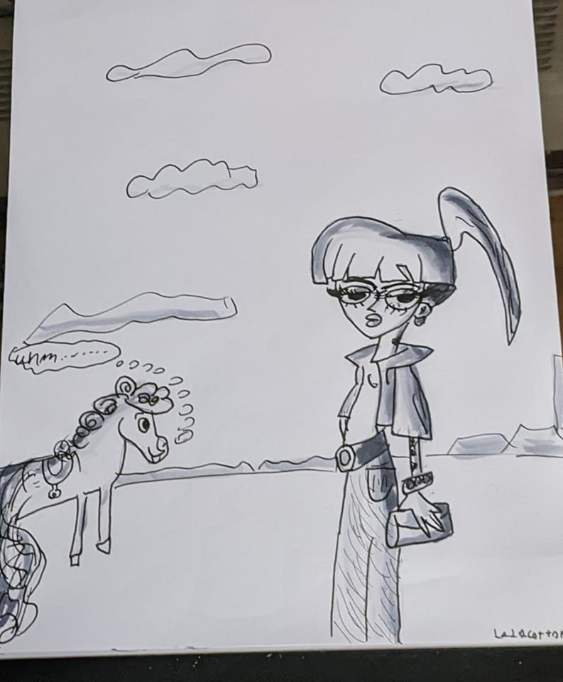 Pony tail 9x12 original pen and ink