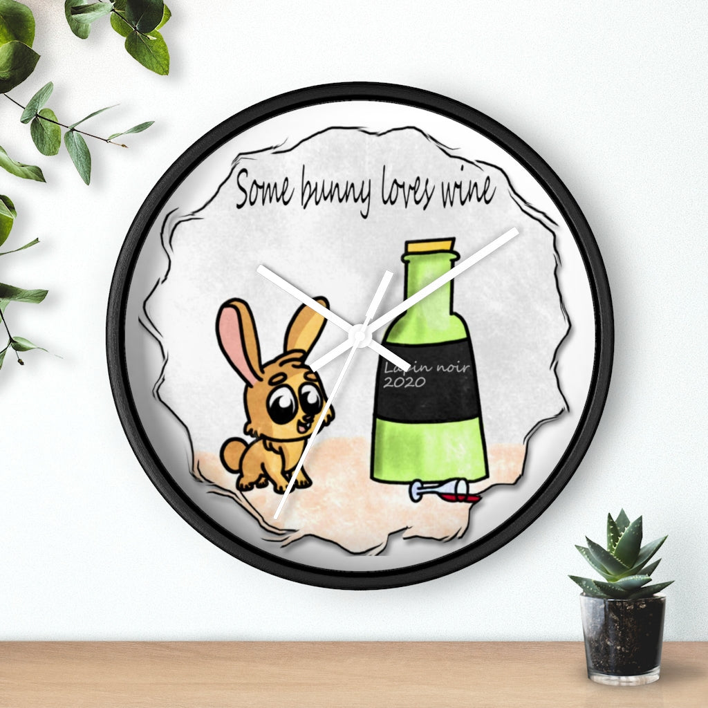 Some bunny loves wine art Wall clock