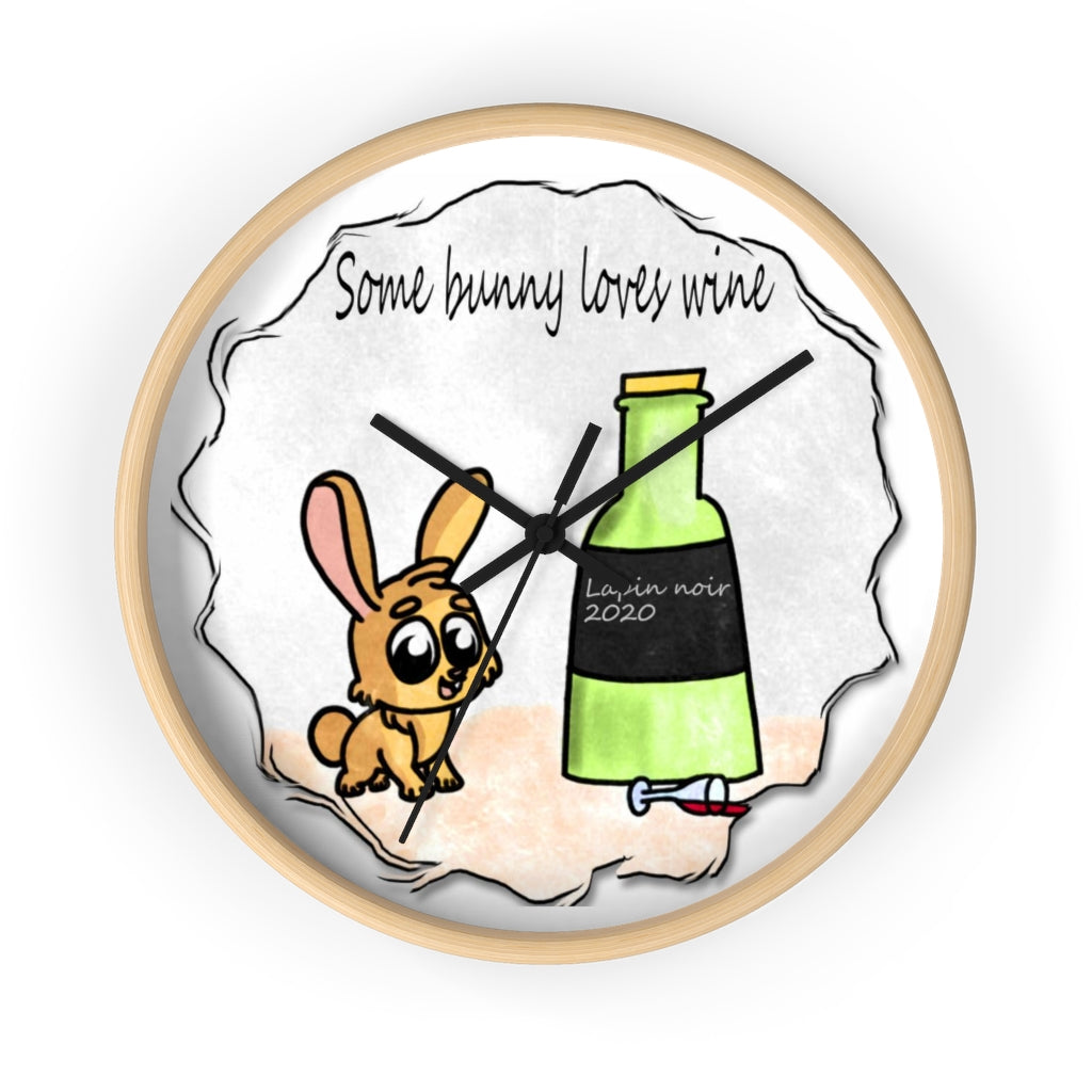 Some bunny loves wine art Wall clock