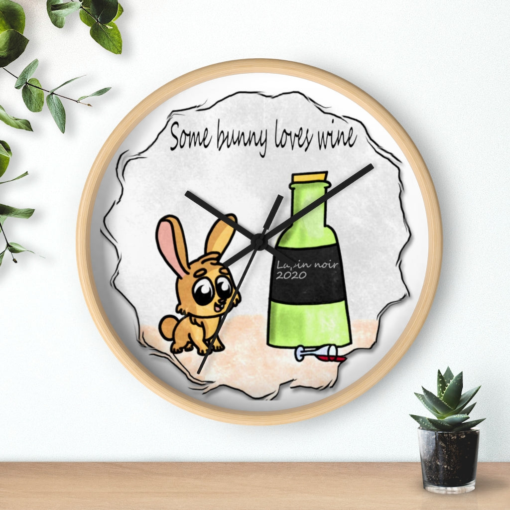 Some bunny loves wine art Wall clock