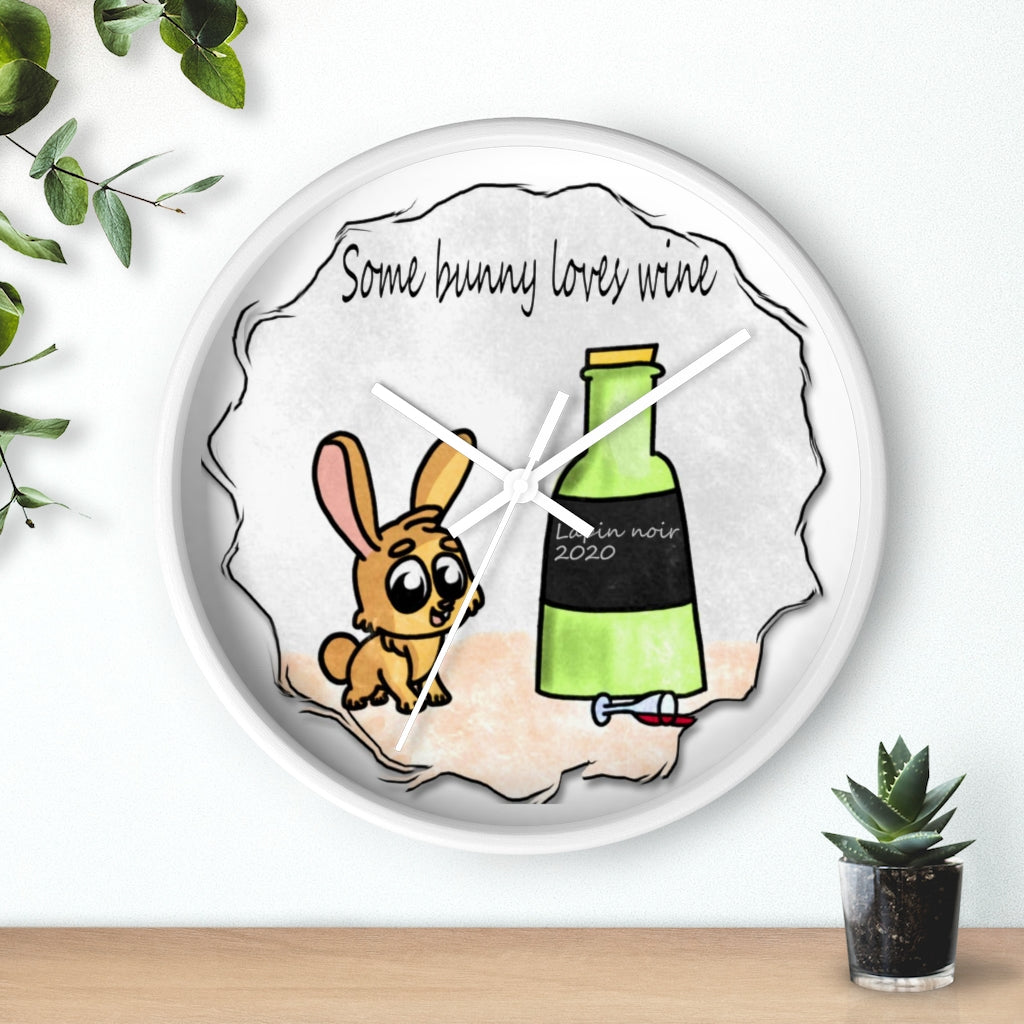 Some bunny loves wine art Wall clock