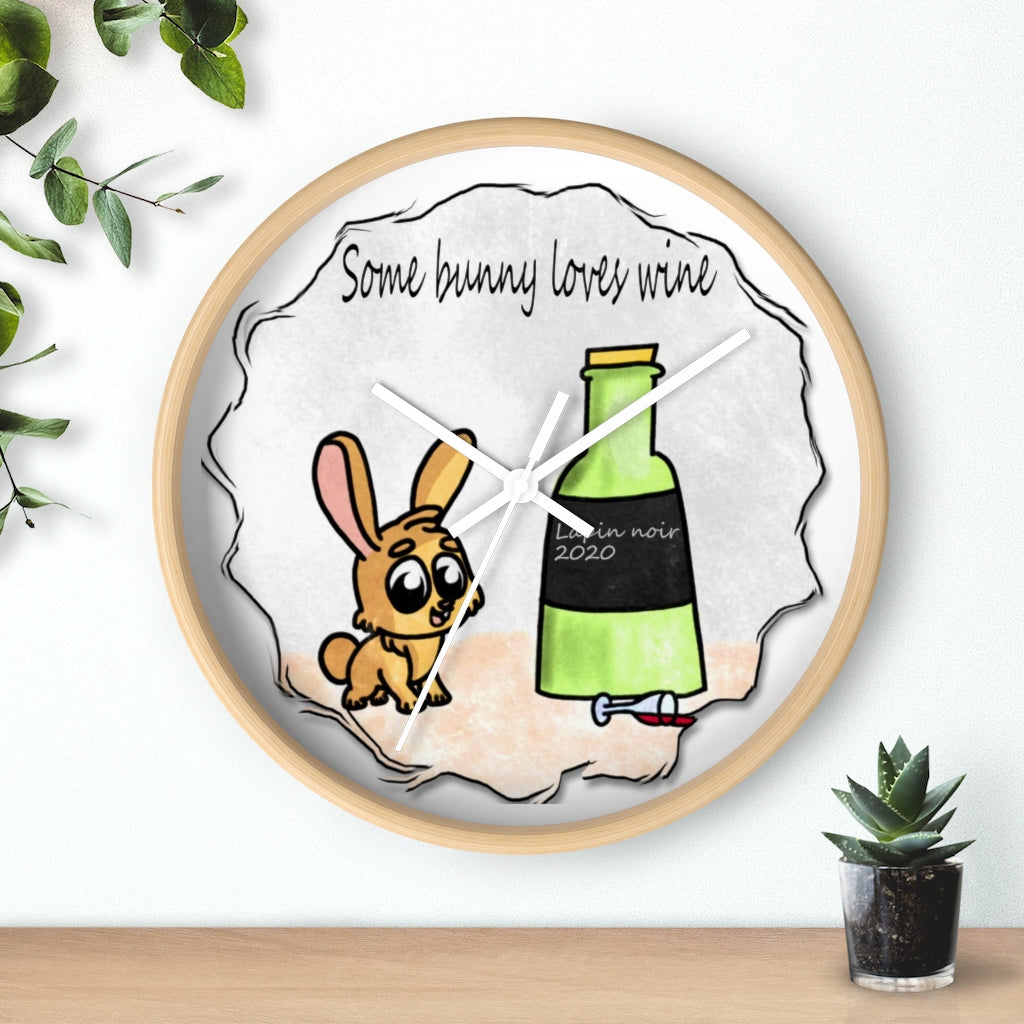Some bunny loves wine art Wall clock