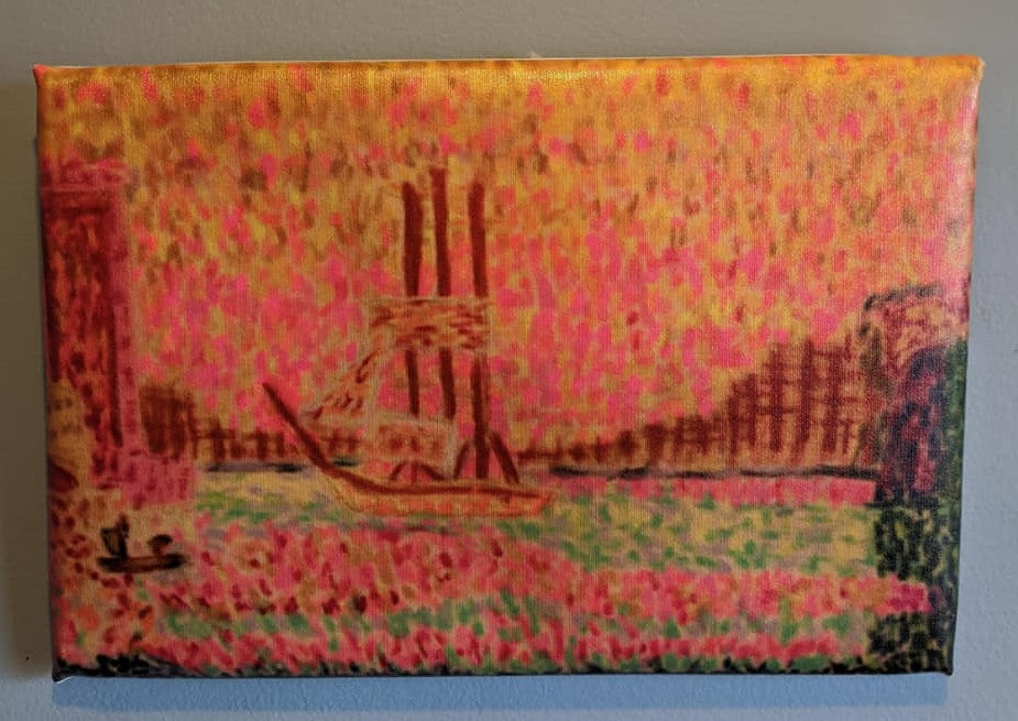 Original artwork pointillism ship on the water canvas print 10x15