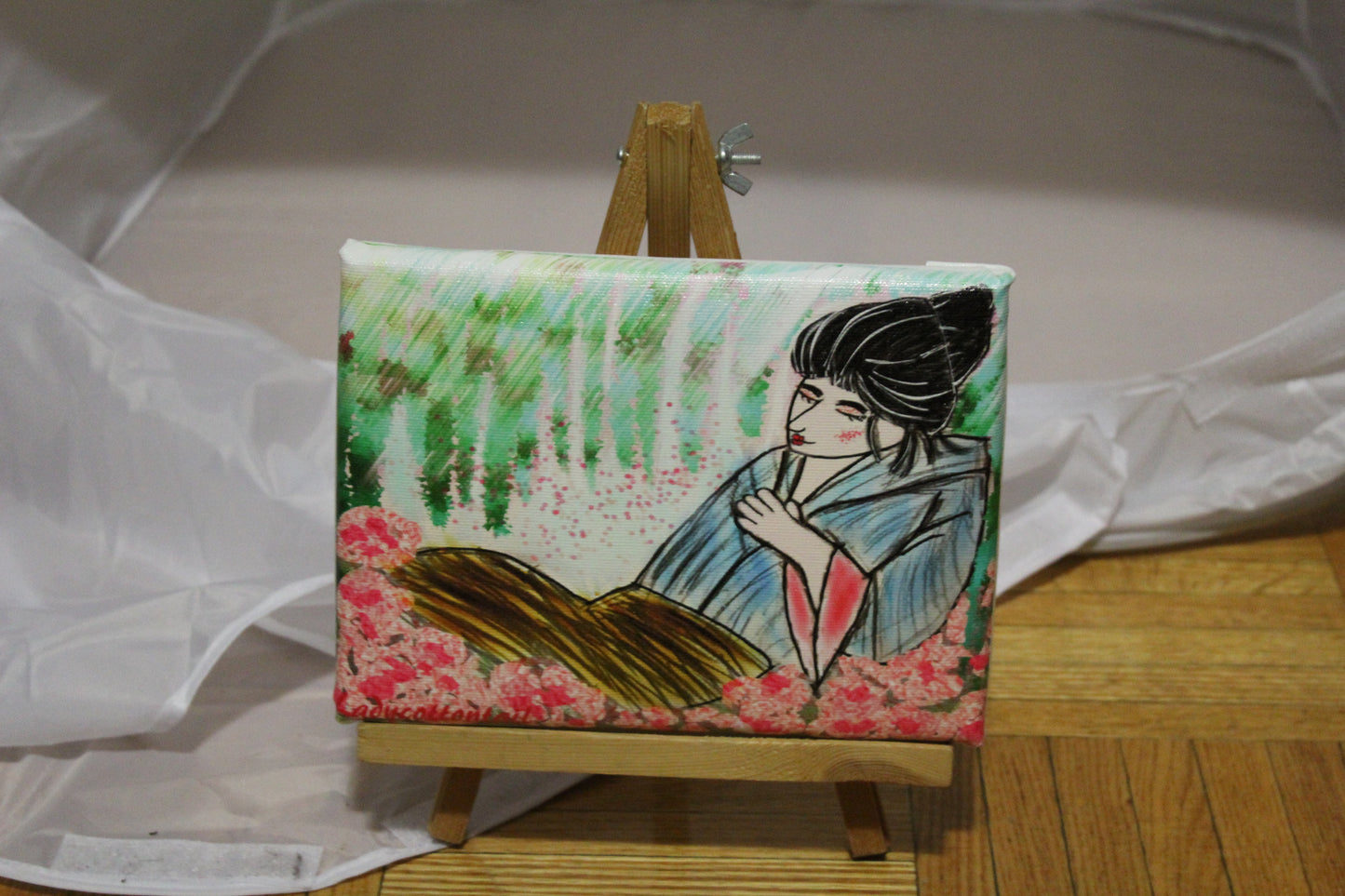 Geisha impressionistic artwork canvas print 8x10