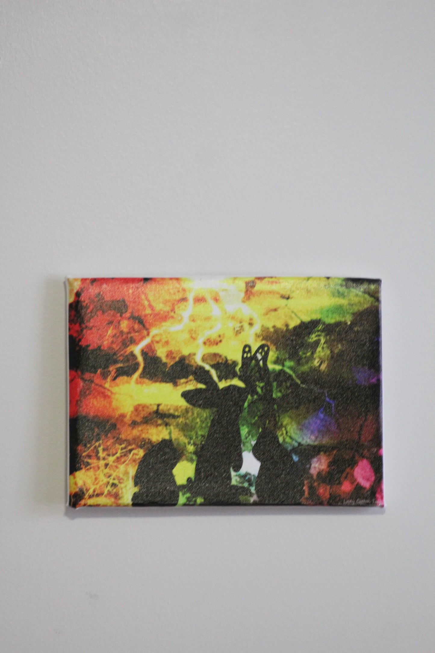 Bunny silhouettes in a whimsical thunderstorm canvas print 8x10