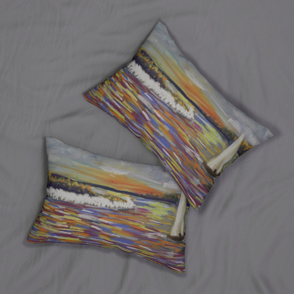 Sailboat horizon art Spun Polyester Lumbar Pillow
