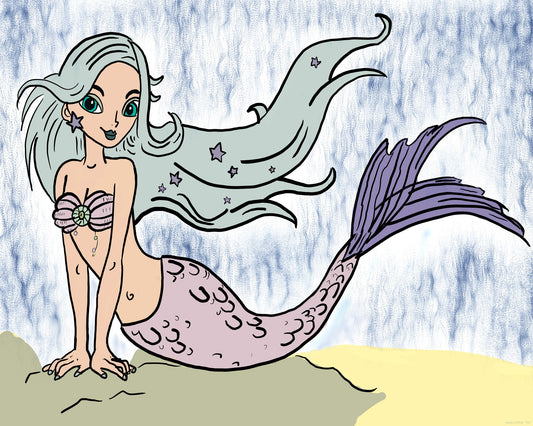 Waterfall mermaid cartoon art prints