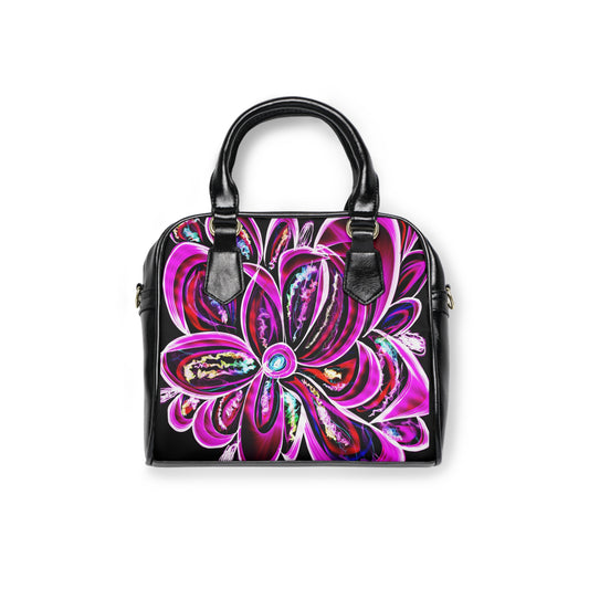 Neon pink electric flower art Shoulder Handbag