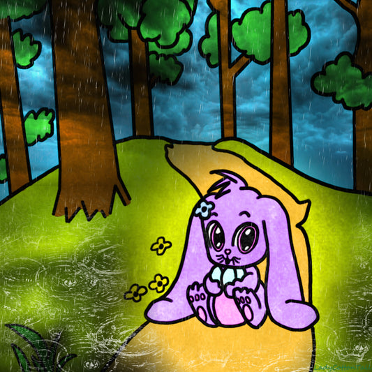 Bunny in the rain original art print gloss