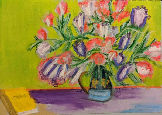 Impressionistic flowers in a vase still life artwork matte print