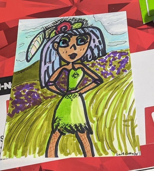 The girl in green pen and ink 6x8