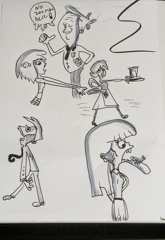 No zombies here! 9x12 pen and ink