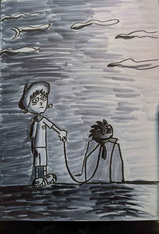 Scurrying along with pet spider pen and ink 9x12