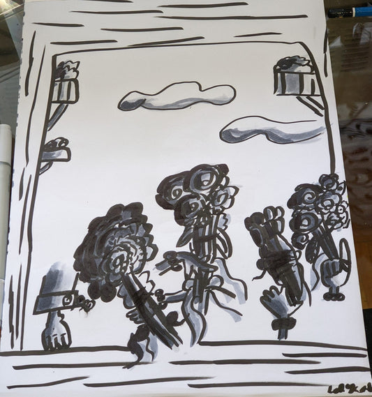 Bouquets of flowers pen and ink 9x12