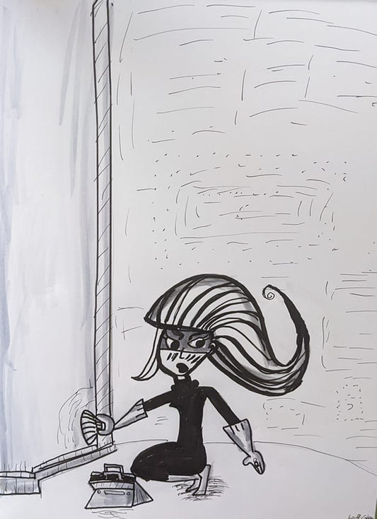 Heist pen and ink original art 9x12