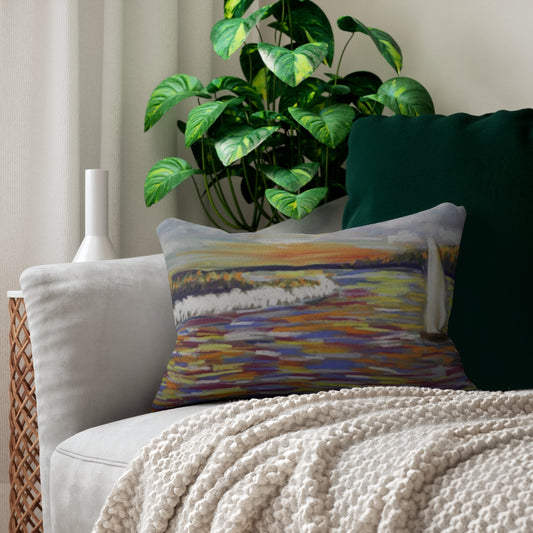 Sailboat horizon art Spun Polyester Lumbar Pillow