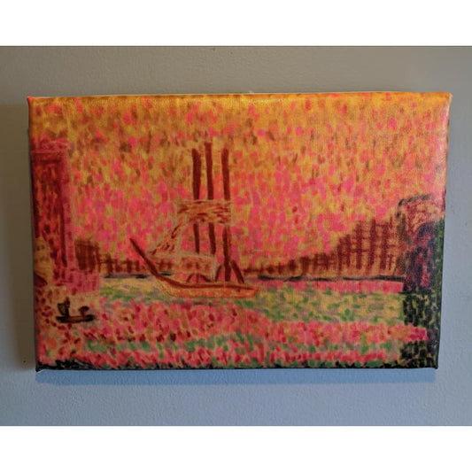 Original artwork pointillism ship on the water canvas print 10x15