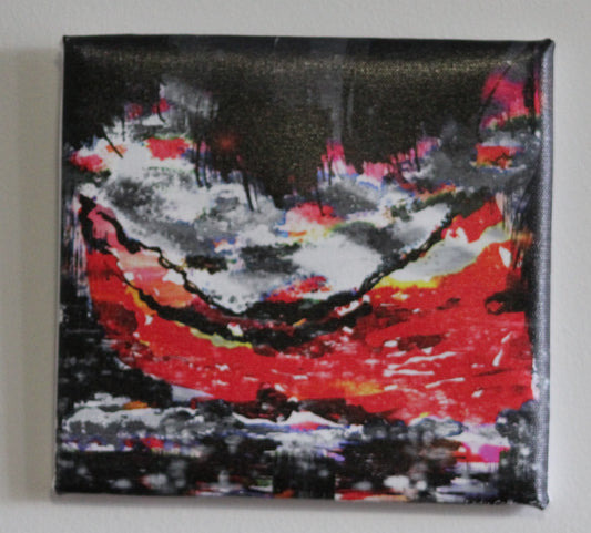 Red canoe original impressionism art canvas print 6x6