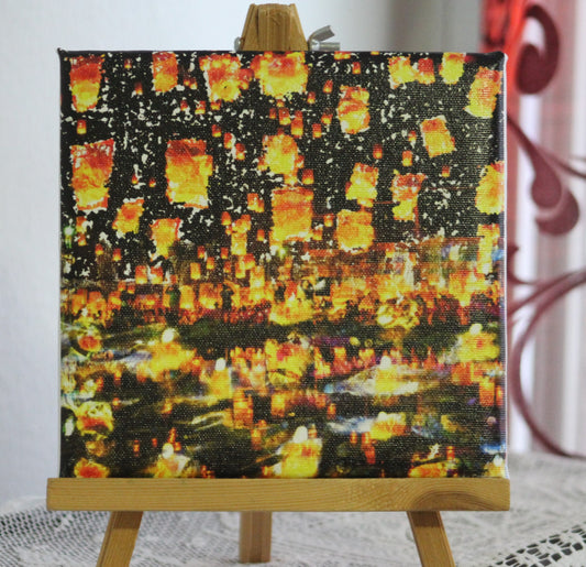 Chinese lantern festival original art canvas print 8x8