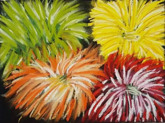 Original firework flowers in dry pastel 11x17